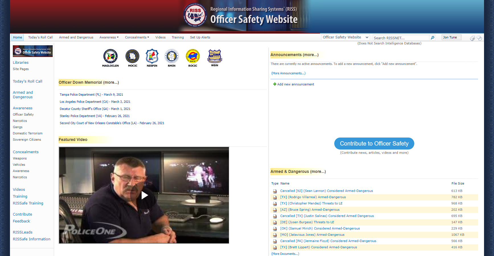 RISS Officer Safety Website Screenshot